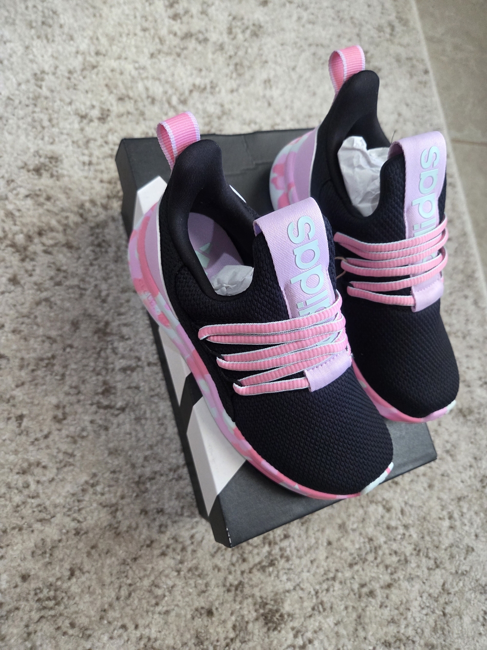 adidas Kids Black & Pink Slip-On Sneakers with Pastel Accents
